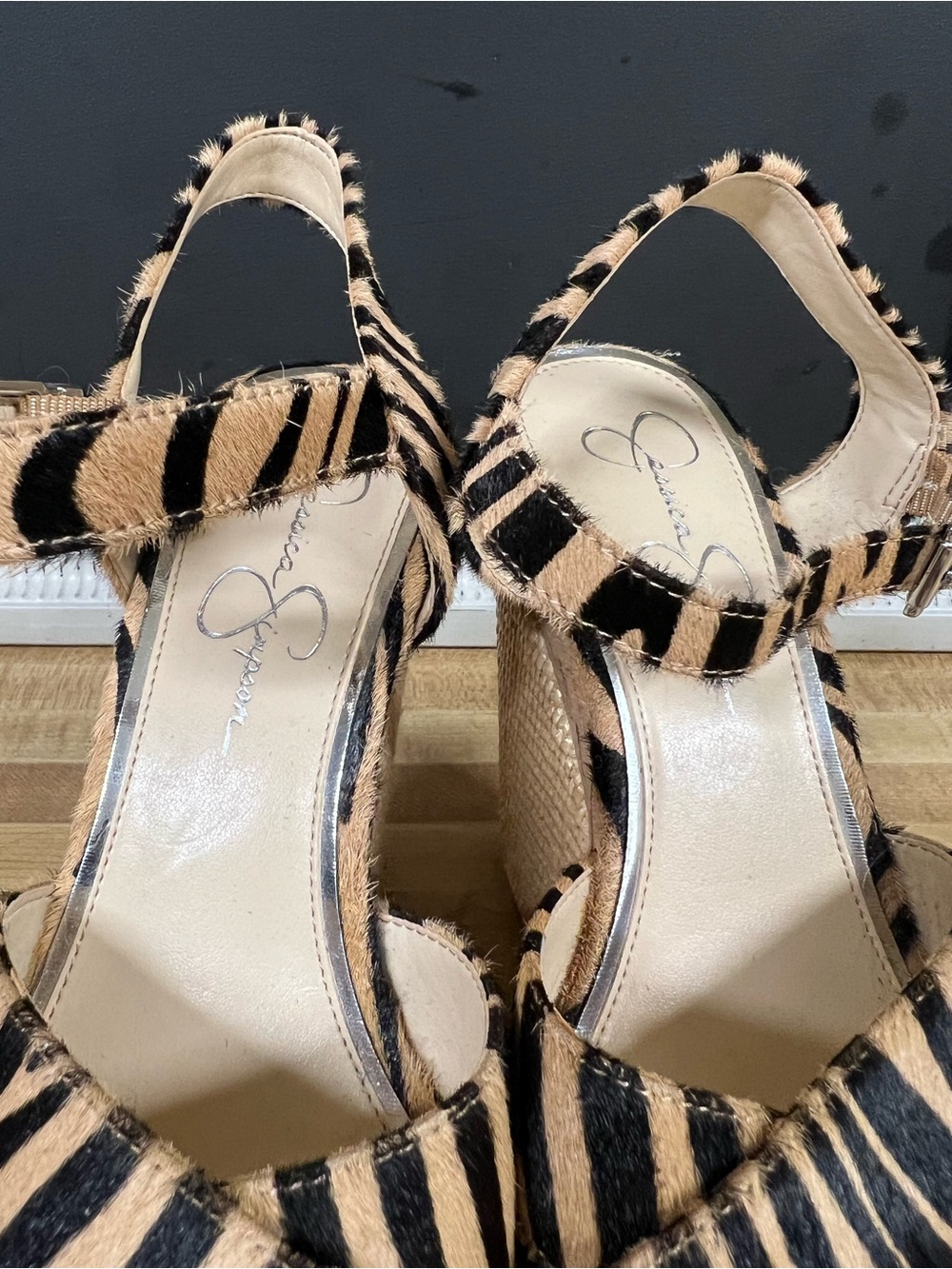 Jessica Simpson cow hide Zebra-Print Platform Espadrille Sandals - Black & Tan - Picture 6 of 7